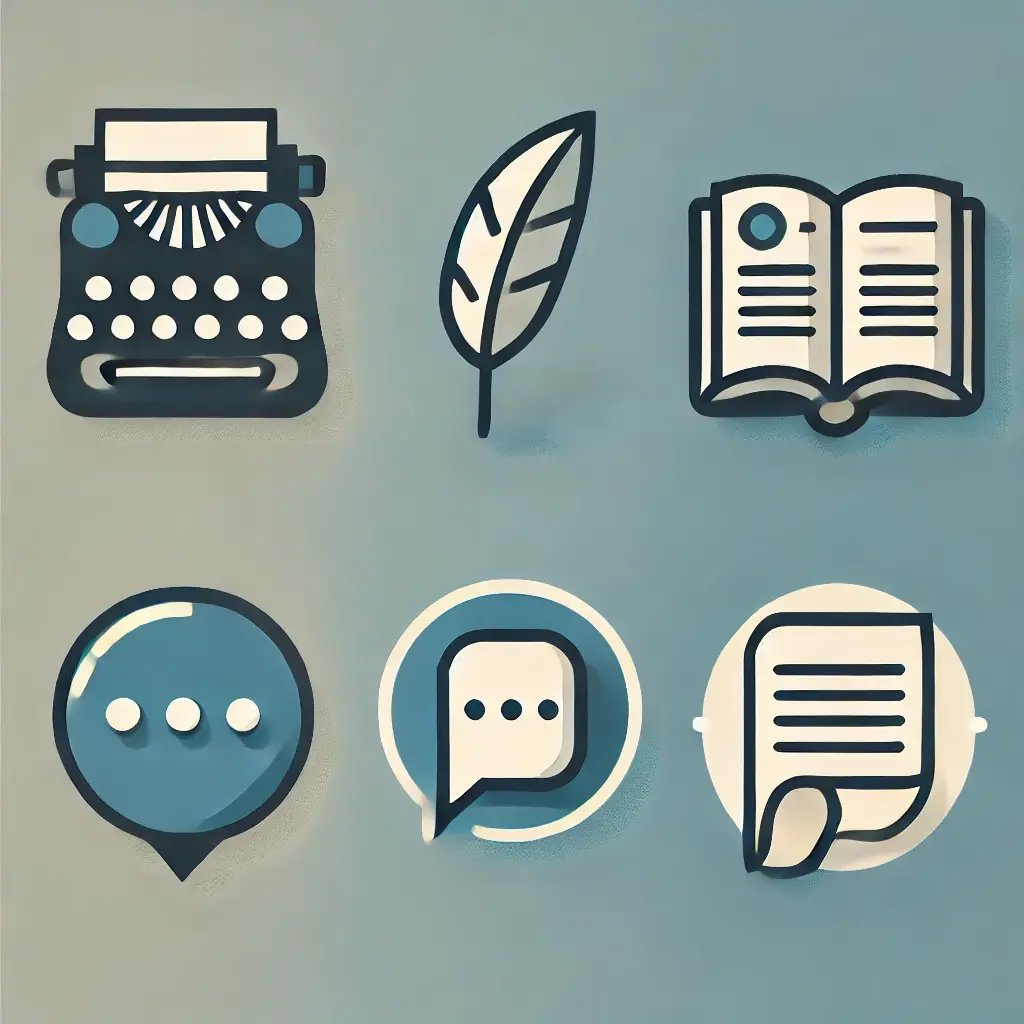 DALL·E 2025-01-02 10.00.52 - A set of five ultra-minimal flat design icons for a premium ghostwriting service called Storygap. Each icon is simplified to its most basic elements w