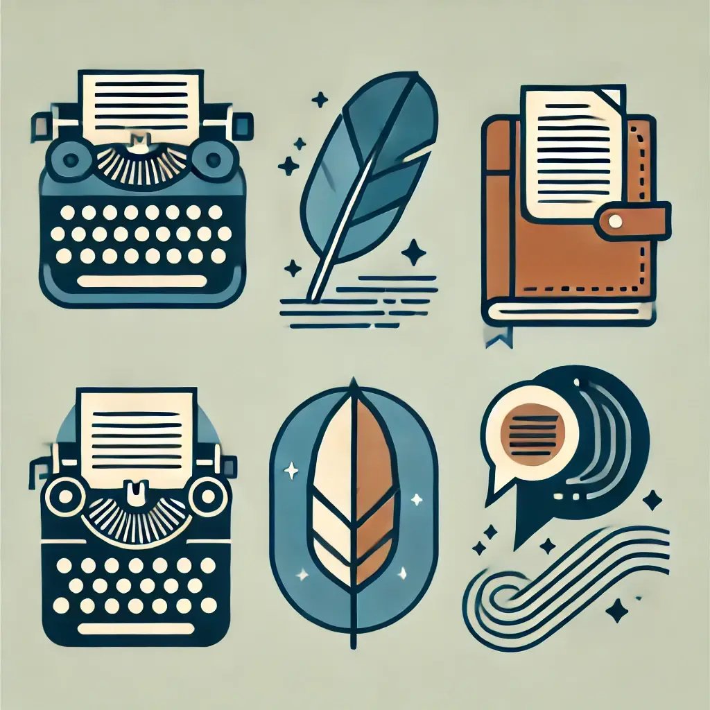 DALL·E 2025-01-02 10.05.05 - A set of five minimal and modern flat design icons for a premium ghostwriting service called Storygap. Each icon features clean lines and a focus on s